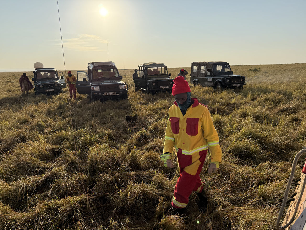 Landing na een ballonsafari met bush breakfast ervaring in Oost-Afrika