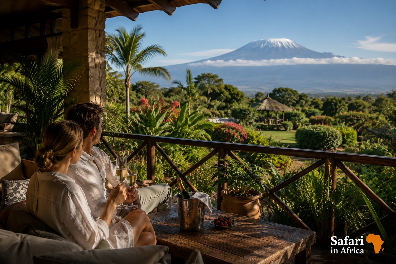 Arusha lodge privéterras honeymoon Privéterras bij Arusha lodge als rustige start van een luxe huwelijksreis safari