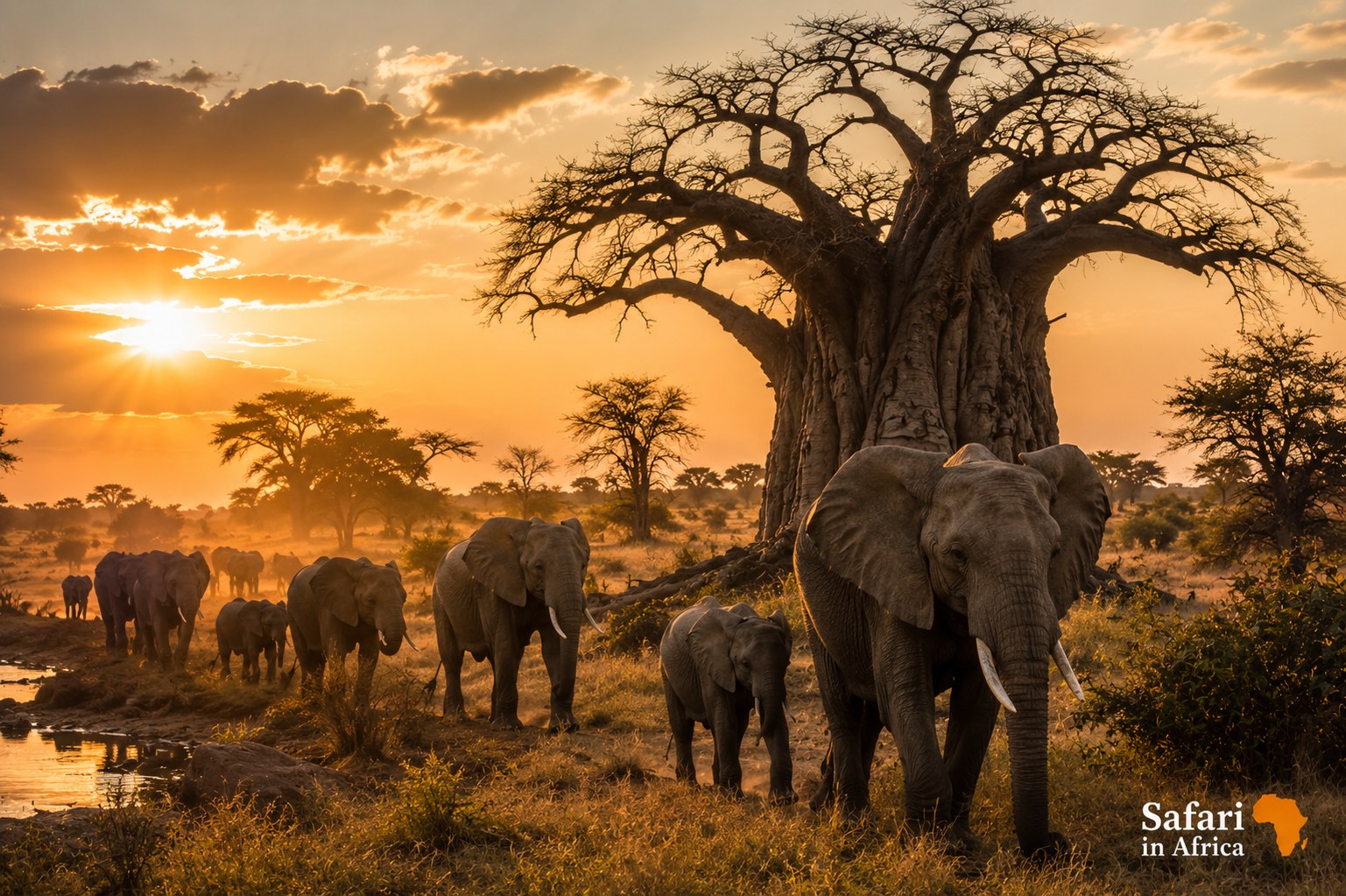 Tarangire olifanten en baobabs Olifanten en baobabs in Tarangire tijdens luxe safari huwelijksreis Tanzania