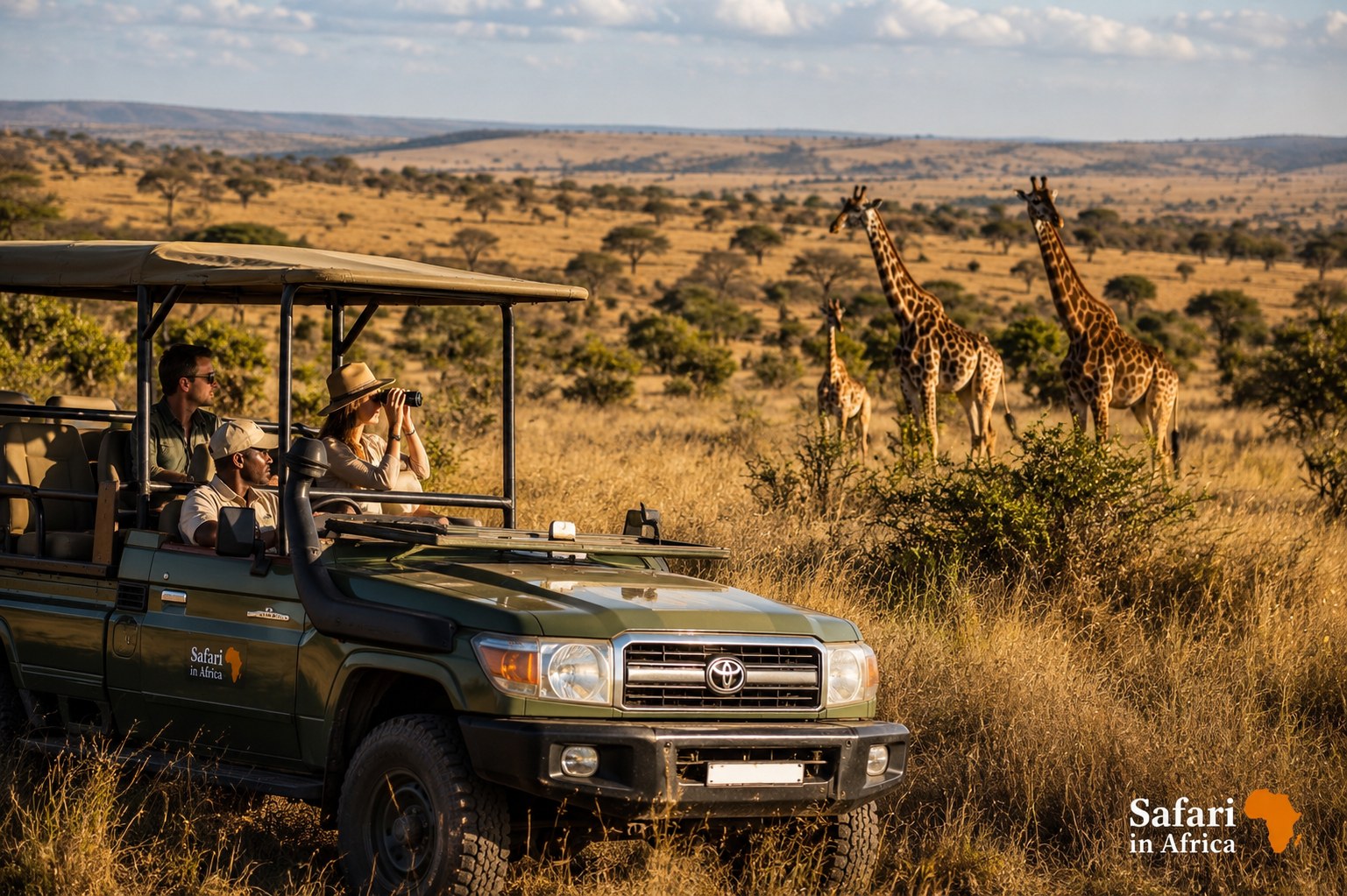 Masai Mara game drive giraffen Kenia safari Game drive in de Masai Mara met giraffen tijdens Kenia safari