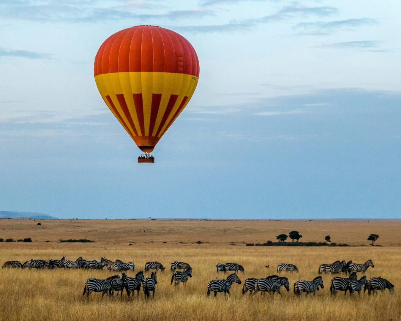 Safari landschap met ballonvaart sfeer bij zonsopkomst